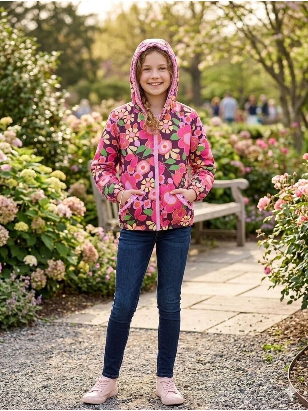 Hanna Andersson Floral fleece lined anorak windbreaker jacket, size 12 Hooded